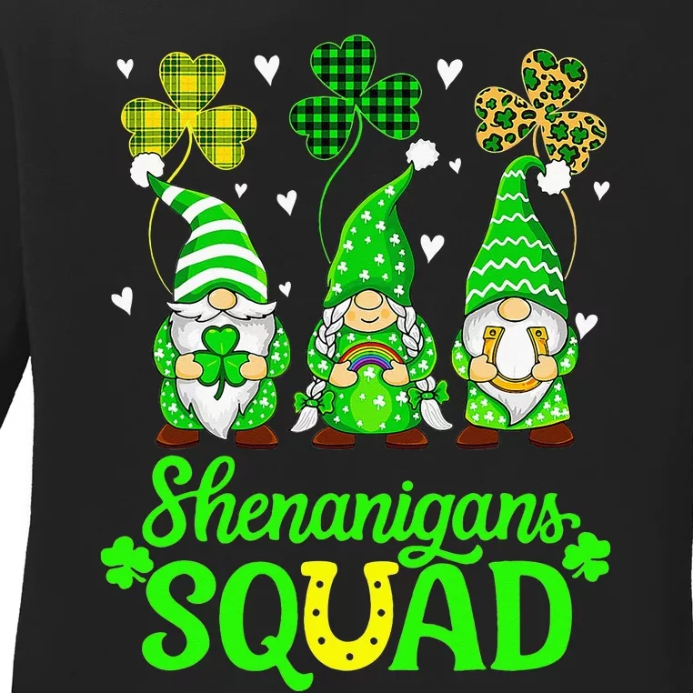 Shenanigans Squad St Patricks Day Gnomes Green Proud Irish Ladies Long Sleeve Shirt