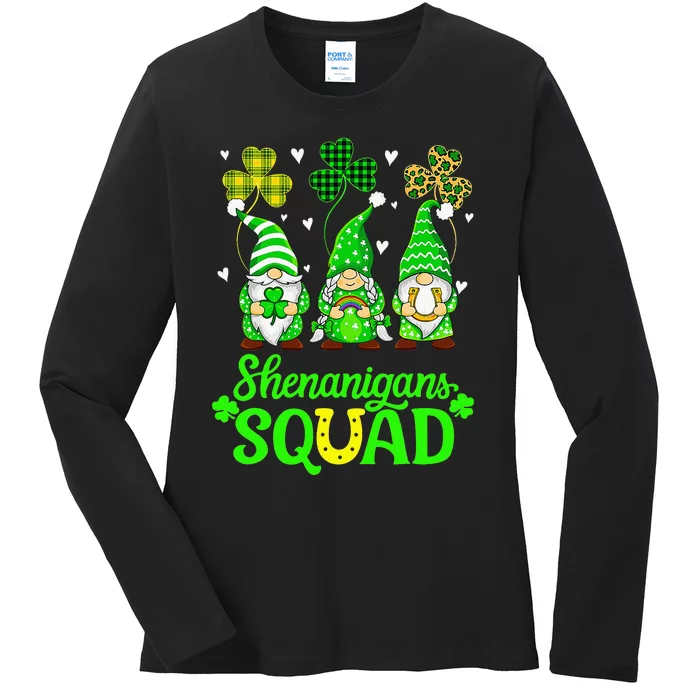 Shenanigans Squad St Patricks Day Gnomes Green Proud Irish Ladies Long Sleeve Shirt