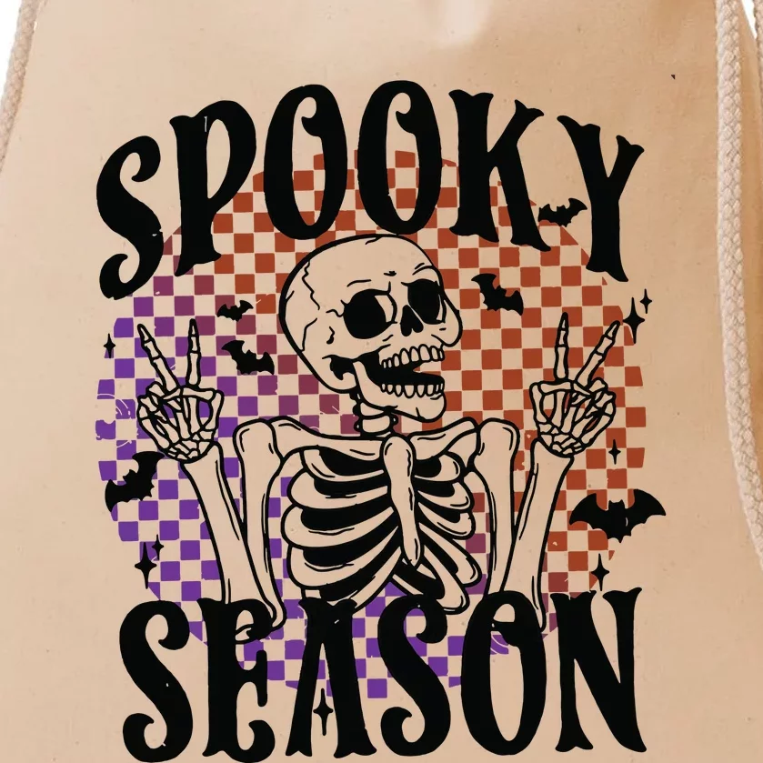 Spooky Season Skeleton Retro Halloween Drawstring Bag