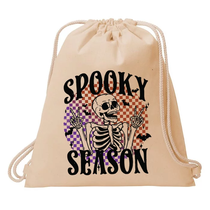 Spooky Season Skeleton Retro Halloween Drawstring Bag