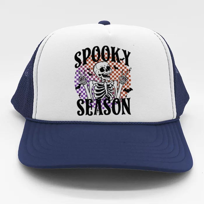 Spooky Season Skeleton Retro Halloween Trucker Hat