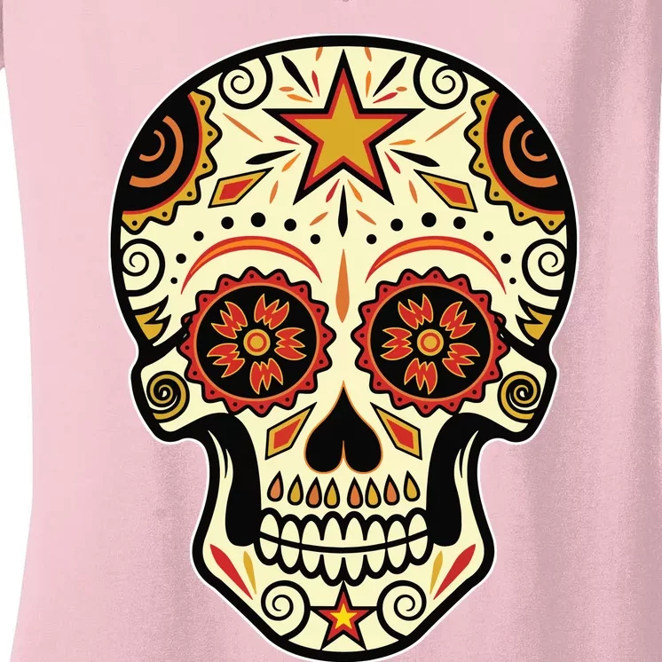 Sugar Skull Spanish Day Of Dead Dia De Los Muertos Women's V-Neck T-Shirt