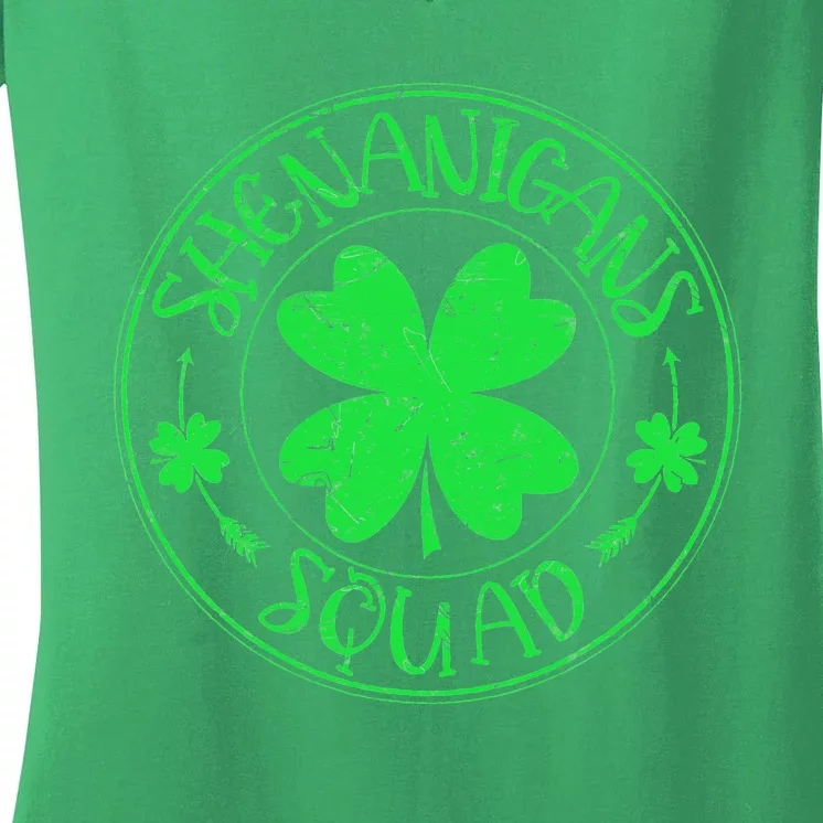 Shenanigans Squad Shamrock Clovers Irish St Patricks Day Women's V-Neck T-Shirt