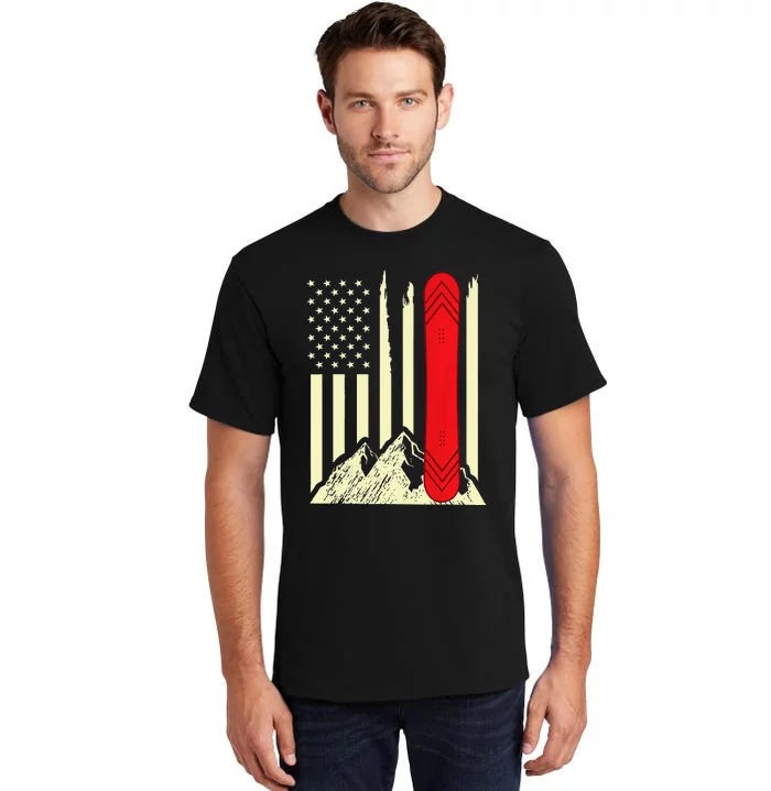 Snowboarding Skiing Snowboard American Flag Snowboarder Tall T-Shirt