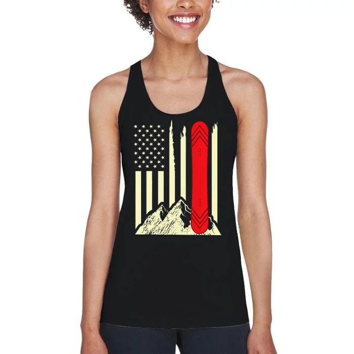 Snowboarding Skiing Snowboard American Flag Snowboarder Women's Racerback Tank