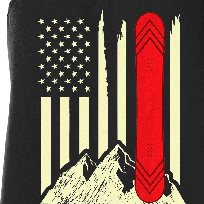 Snowboarding Skiing Snowboard American Flag Snowboarder Women's Racerback Tank