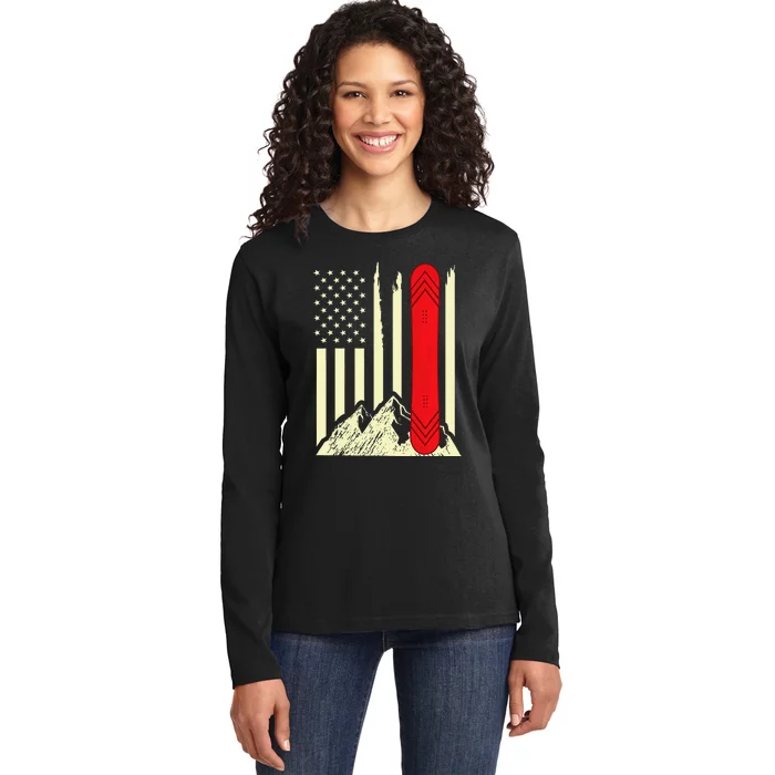 Snowboarding Skiing Snowboard American Flag Snowboarder Ladies Long Sleeve Shirt