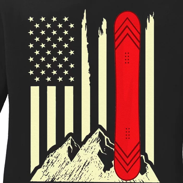 Snowboarding Skiing Snowboard American Flag Snowboarder Ladies Long Sleeve Shirt