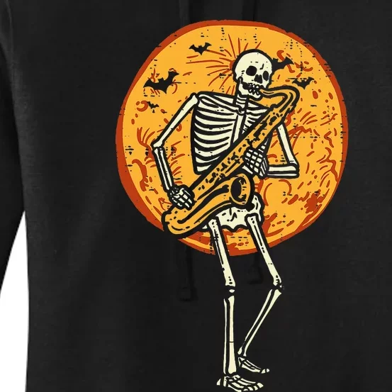 Spooky Saxophone Serenade Halloween Jazz Melodies Women's Pullover Hoodie