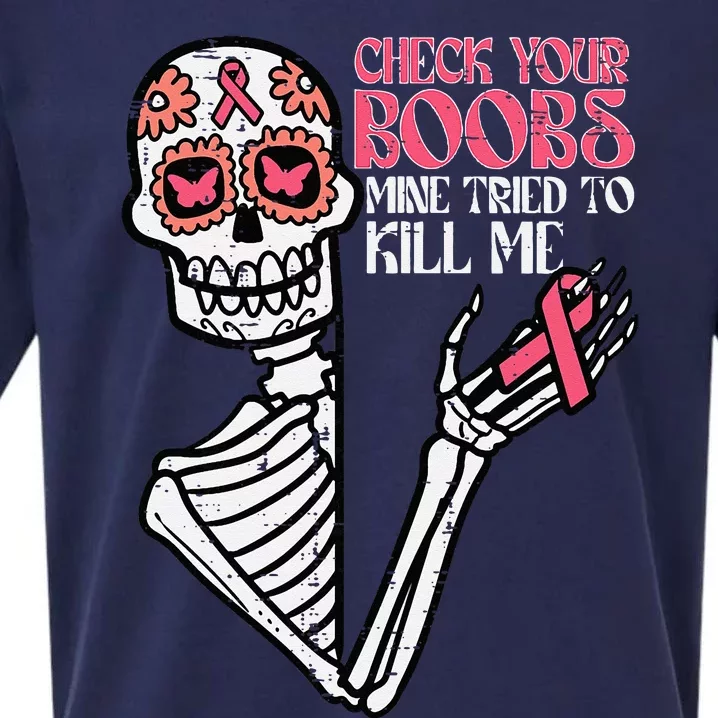 Sugar Skull Skeleton Funny Breast Cancer Awareness Sueded Cloud Jersey T-Shirt