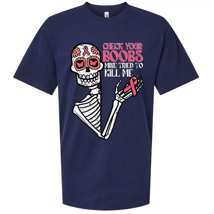 Sugar Skull Skeleton Funny Breast Cancer Awareness Sueded Cloud Jersey T-Shirt