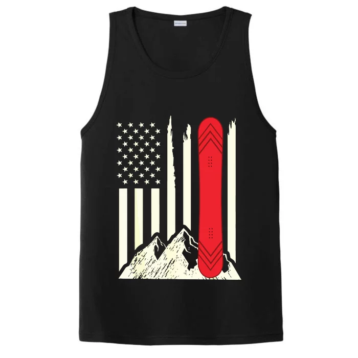 Snowboarding Skiing Snowboard American Flag Snowboarder Performance Tank