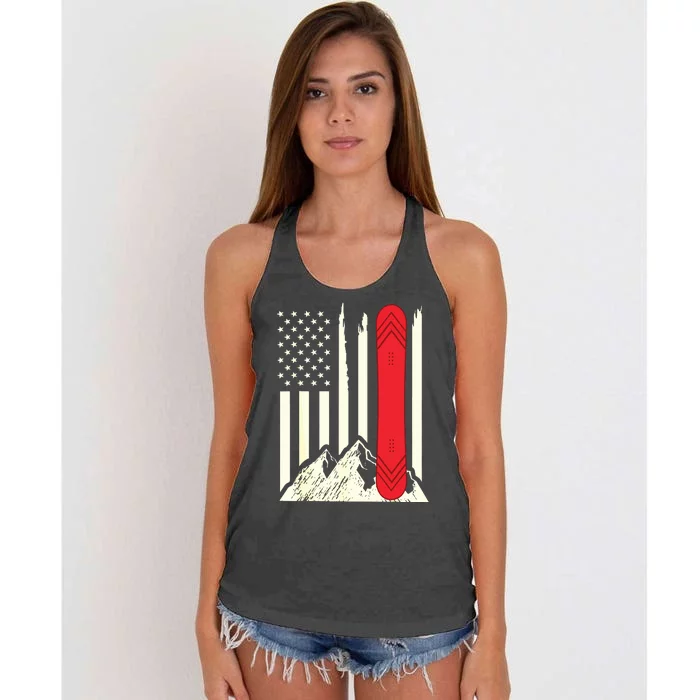 Snowboarding Skiing Snowboard American Flag Snowboarder Women's Knotted Racerback Tank