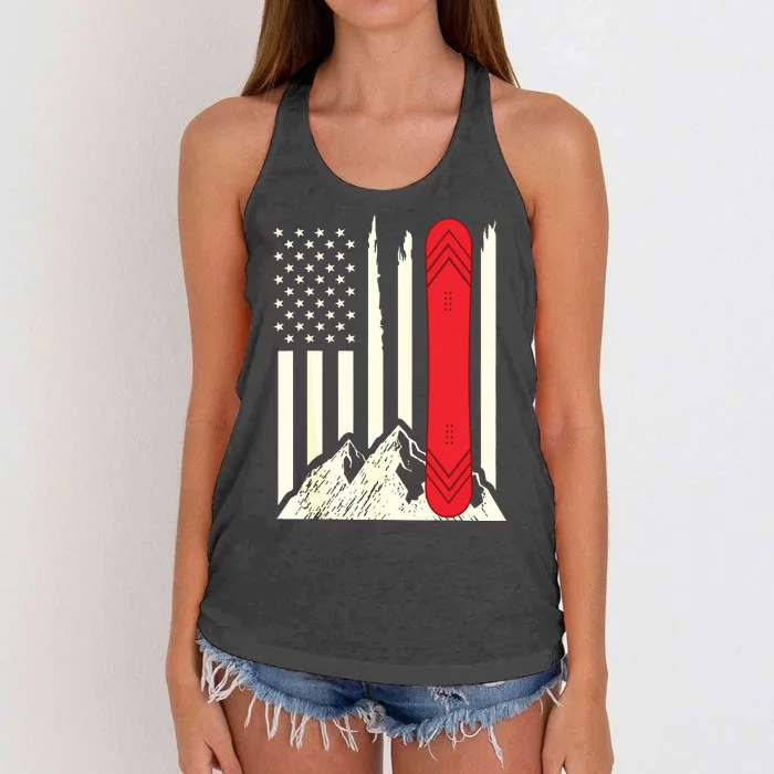 Snowboarding Skiing Snowboard American Flag Snowboarder Women's Knotted Racerback Tank