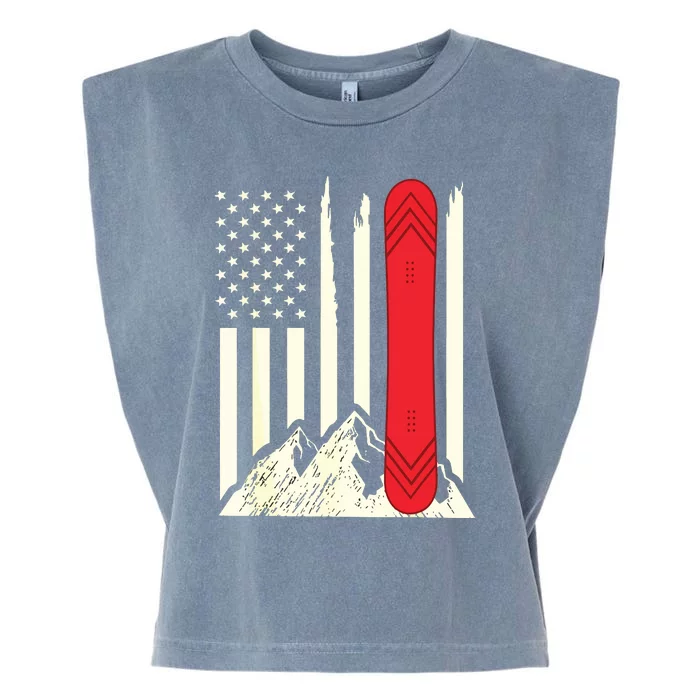 Snowboarding Skiing Snowboard American Flag Snowboarder Garment-Dyed Women's Muscle Tee