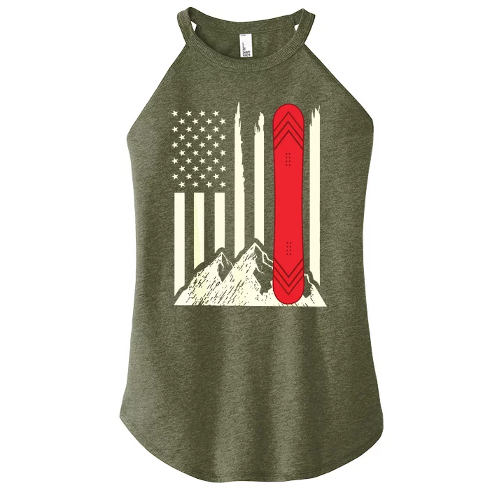 Snowboarding Skiing Snowboard American Flag Snowboarder Women’s Perfect Tri Rocker Tank