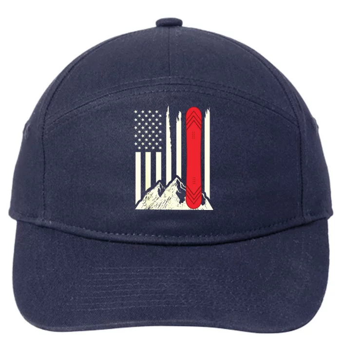 Snowboarding Skiing Snowboard American Flag Snowboarder 7-Panel Snapback Hat