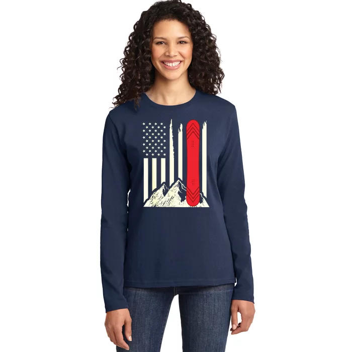 Snowboarding Skiing Snowboard American Flag Snowboarder Ladies Long Sleeve Shirt