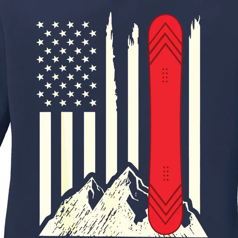 Snowboarding Skiing Snowboard American Flag Snowboarder Ladies Long Sleeve Shirt