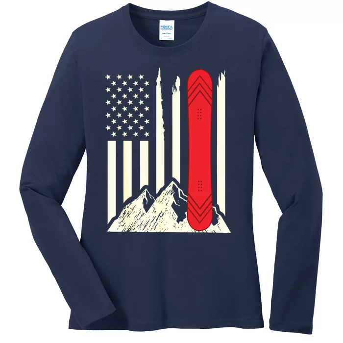 Snowboarding Skiing Snowboard American Flag Snowboarder Ladies Long Sleeve Shirt