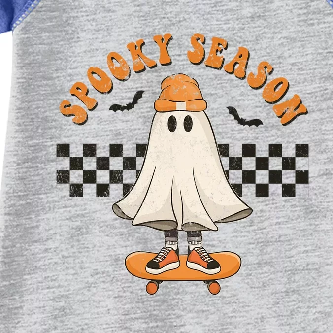 Spooky Season Skater Outfit Funny Ghost On Skateboard Cute Gift Infant Baby Jersey Bodysuit