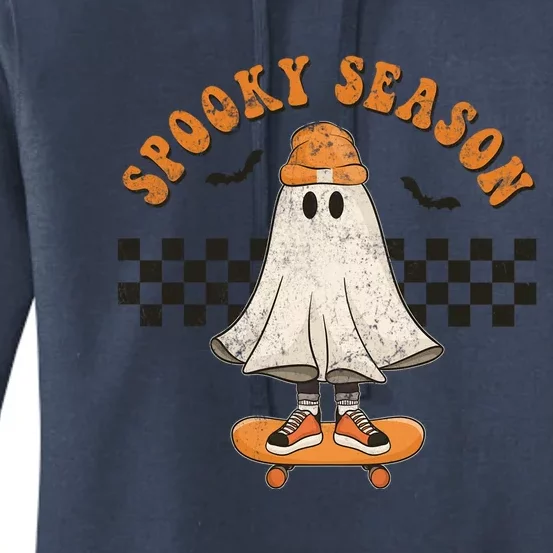 Spooky Season Skater Outfit Funny Ghost On Skateboard Cute Gift Women's Pullover Hoodie