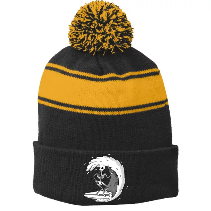 Surfing Skeleton Stripe Pom Pom Beanie