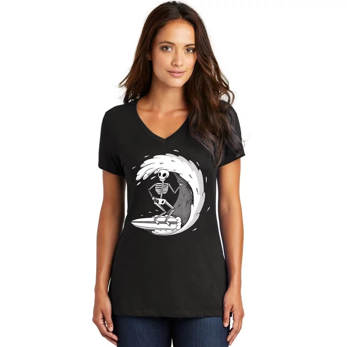 Surfing Skeleton Women's V-Neck T-Shirt