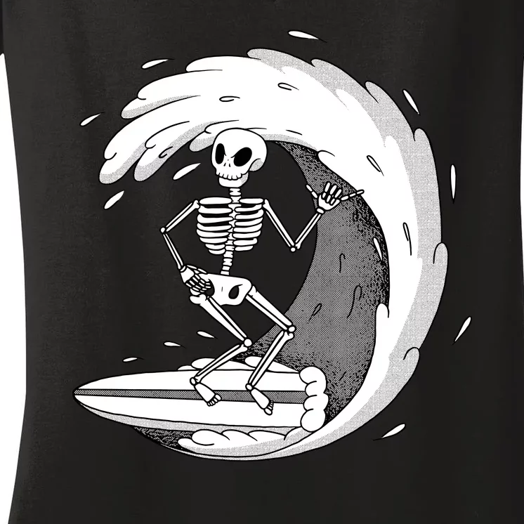 Surfing Skeleton Women's V-Neck T-Shirt