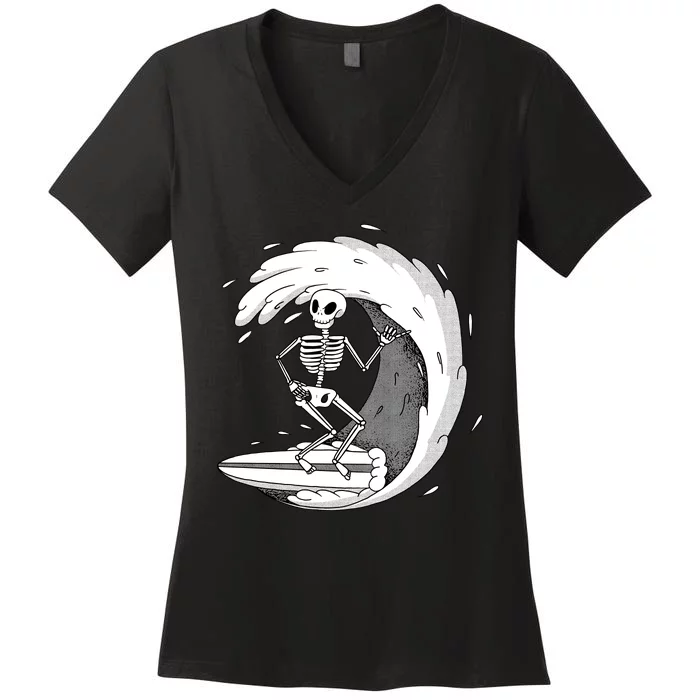 Surfing Skeleton Women's V-Neck T-Shirt