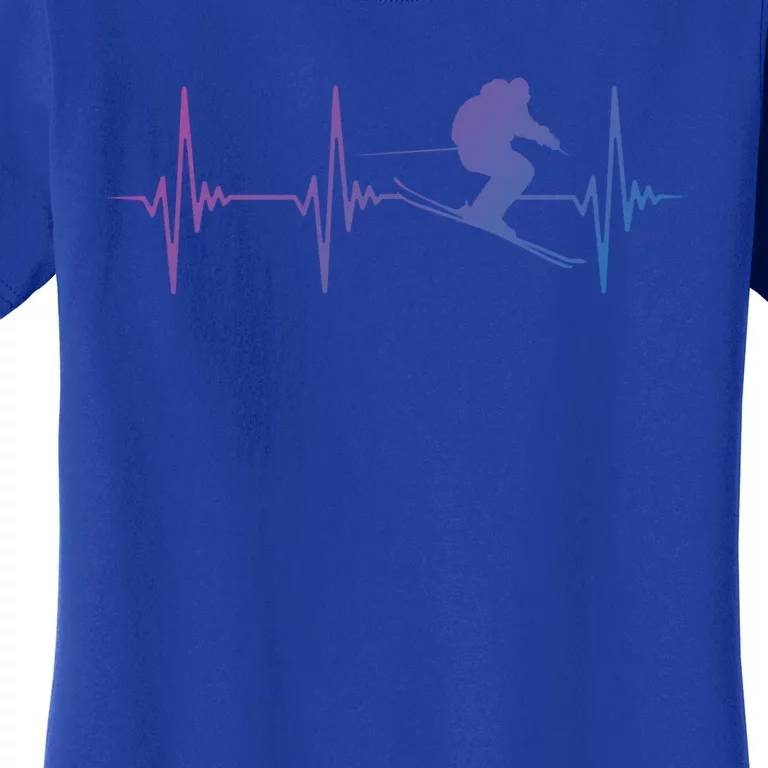 Ski Snowboard Skiing Heartbeat Snow Mountain Winter Skier Gift Women's T-Shirt