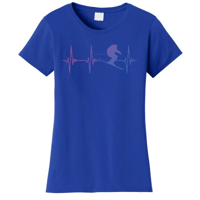 Ski Snowboard Skiing Heartbeat Snow Mountain Winter Skier Gift Women's T-Shirt