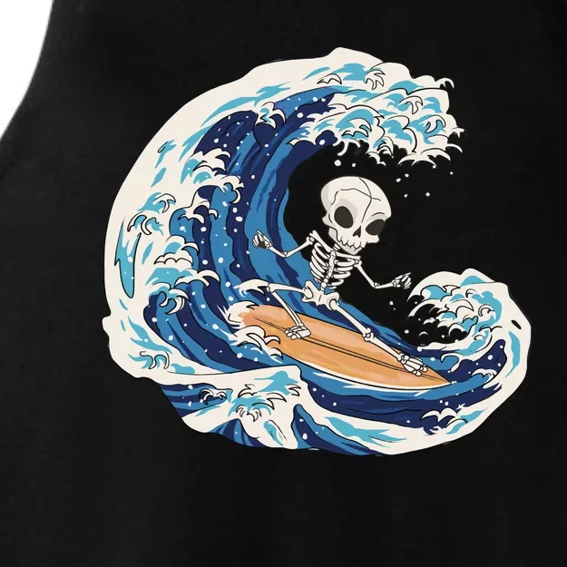 Skeleton Surfing Summer Surfer Ladies Tri-Blend Wicking Tank