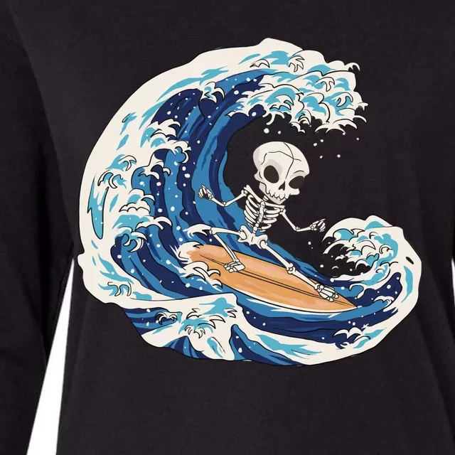 Skeleton Surfing Summer Surfer Womens Cotton Relaxed Long Sleeve T-Shirt