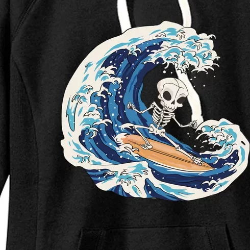 Skeleton Surfing Summer Surfer Women's Fleece Hoodie