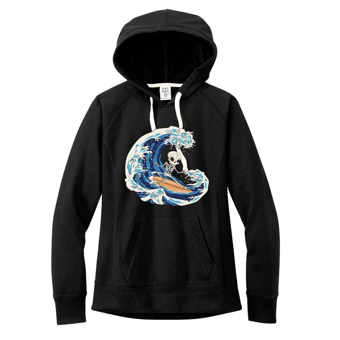 Skeleton Surfing Summer Surfer Women's Fleece Hoodie