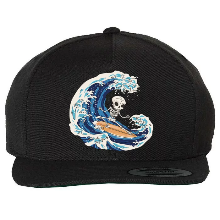 Skeleton Surfing Summer Surfer Wool Snapback Cap