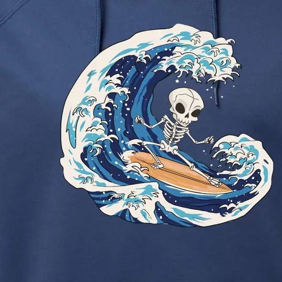 Skeleton Surfing Summer Surfer Performance Fleece Hoodie