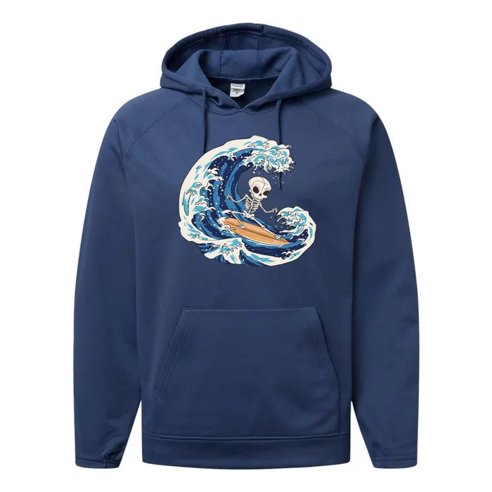 Skeleton Surfing Summer Surfer Performance Fleece Hoodie