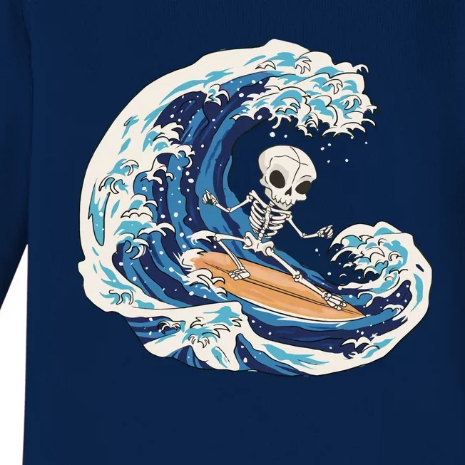 Skeleton Surfing Summer Surfer Baby Long Sleeve Bodysuit