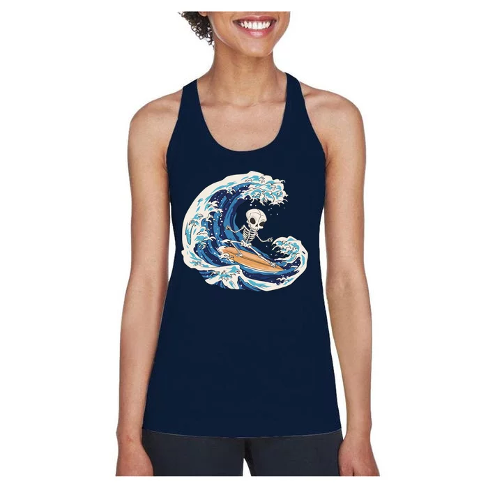 Skeleton Surfing Summer Surfer Women's Racerback Tank