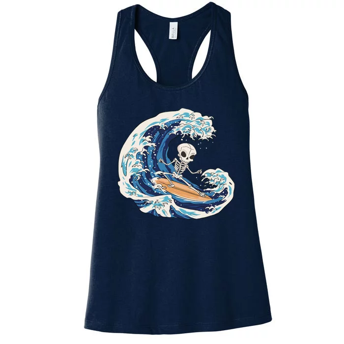 Skeleton Surfing Summer Surfer Women's Racerback Tank