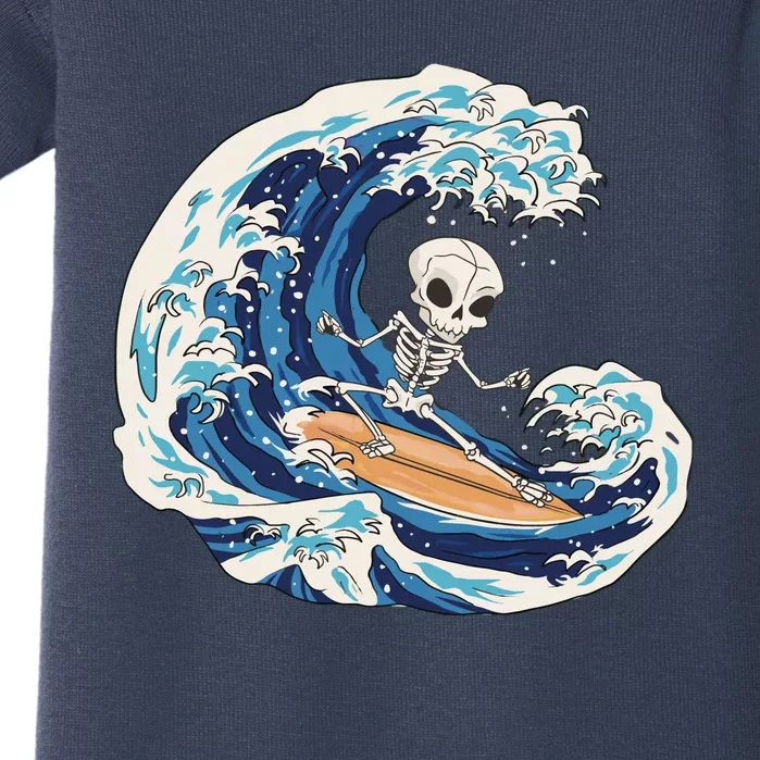 Skeleton Surfing Summer Surfer Baby Bodysuit