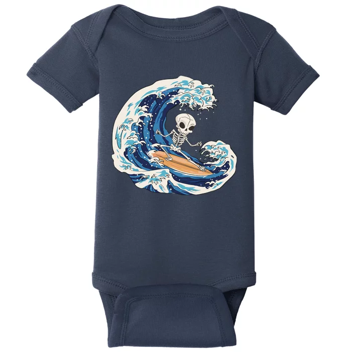 Skeleton Surfing Summer Surfer Baby Bodysuit