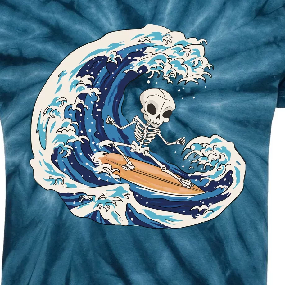 Skeleton Surfing Summer Surfer Kids Tie-Dye T-Shirt