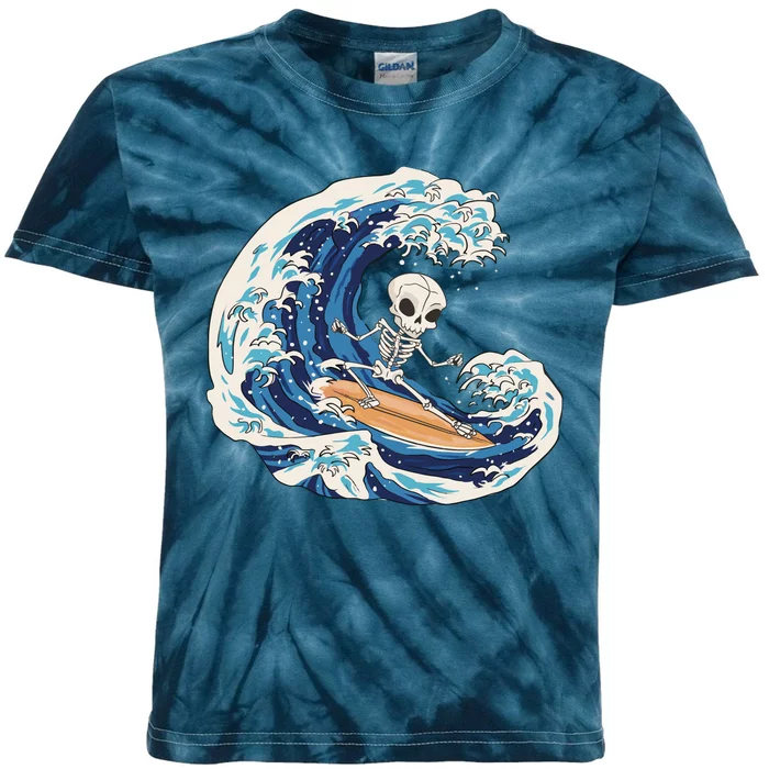 Skeleton Surfing Summer Surfer Kids Tie-Dye T-Shirt