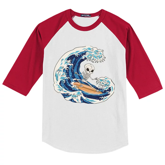 Skeleton Surfing Summer Surfer Kids Colorblock Raglan Jersey