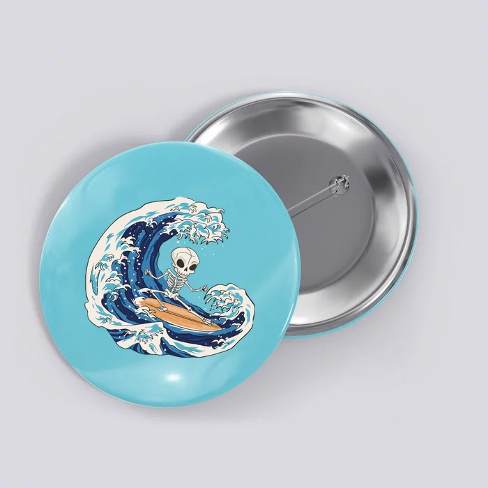 Skeleton Surfing Summer Surfer Button