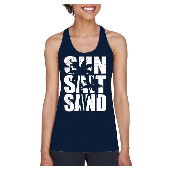 Sun Salt Sand Palm Trees Summer Break Women's Racerback Tank