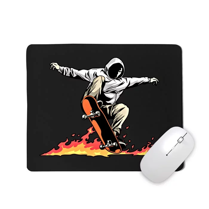 Skateboard Skateboarder Skater On Fire Skateboarding Gift Mousepad